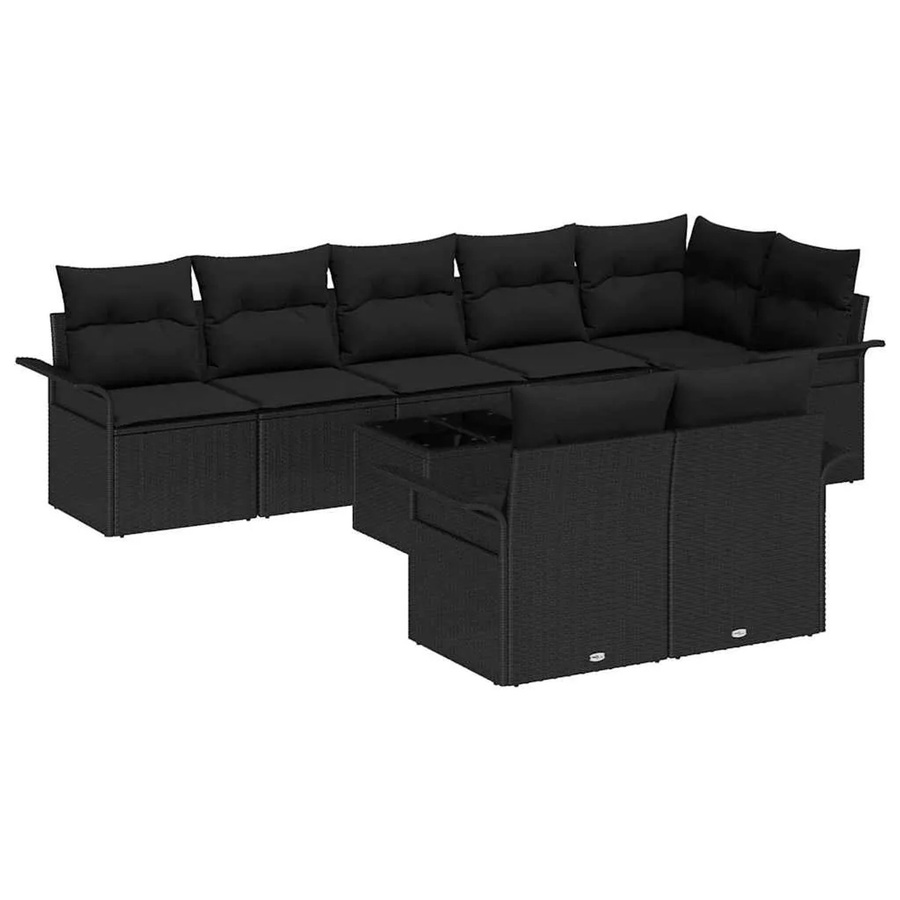 vidaXL 9-teiliges Garten-Sofa-Set aus Poly Rattan mit Kissen in Beige und Schwarz - Bild 2