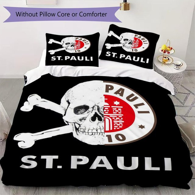 St. Pauli FC Muster Bettwäsche Steppset von wanghengyao in Weiß, bestehend aus 1 Bettbezug und 2 Kissenbezügen, B/H: 135 x 200 cm - Bild 1