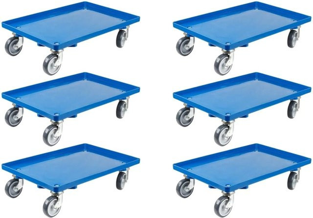 PROREGAL SparSet 6x Transportroller für Euroboxen Blau mit Gummirädern und geschlossenem Deck, Traglast 300 kg - Bild 1