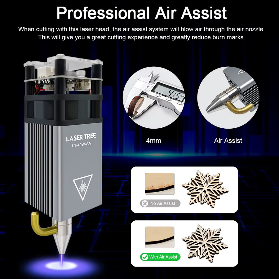 LASERBAUM 5W Laser-Modul mit Air Assist und Metalldüse, 450nm Blaulicht für CNC-Lasergravierer und Holzschneiden - Bild 2