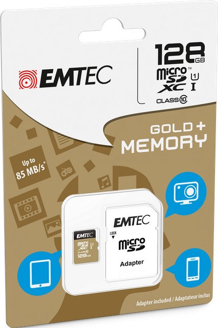 EMTEC Gold+ microSD Speicherkarte Class 10 mit SD-Adapter, 128GB, Gold/Schwarz - Bild 2