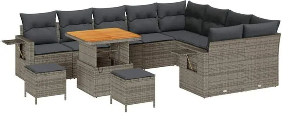 vidaXL Polyrattan Garten-Sofa-Set mit Kissen in Grau, 12-teiliges Loungemöbel-Set aus Polyrattan und Stahl, B/T/H: 80 x 80 x 71 cm - Bild 1
