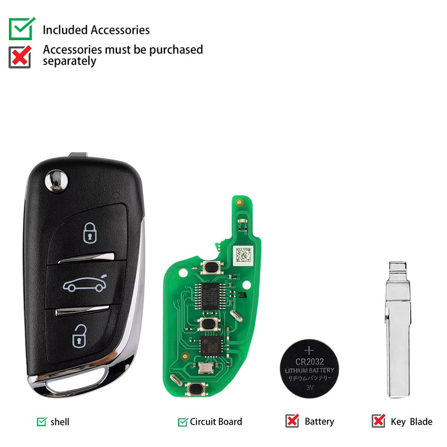 Xhorse VVDI2 Fernbedienungsschlüssel für Volkswagen DS Typ, 3 Tasten, Schwarz, 5er Set - Bild 3