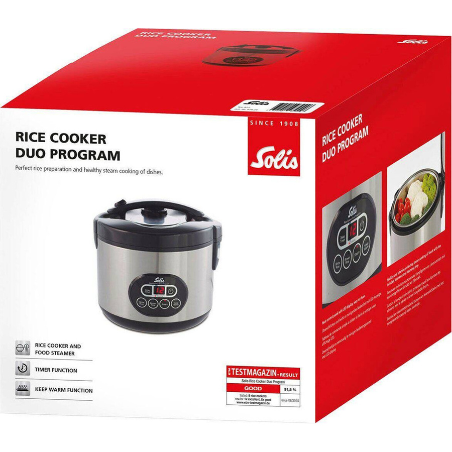 Solis Reiskocher und Dampfgarer Duo Programm Typ 817 mit 1,2 l Volumen, Digitaldisplay, Timer und Antihaftbeschichtung, schwarz/silber, B/T/H: 24 x 23 x 23 cm - Bild 2