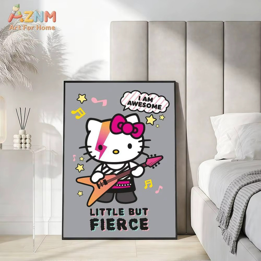 AZNM Hello Kitty Sanrio Leinwand-Wandkunst Pink Punk Style C, ungerahmtes Cartoon-Poster mit Katzen-Rockstar-Motiv, mehrfarbig - Bild 4
