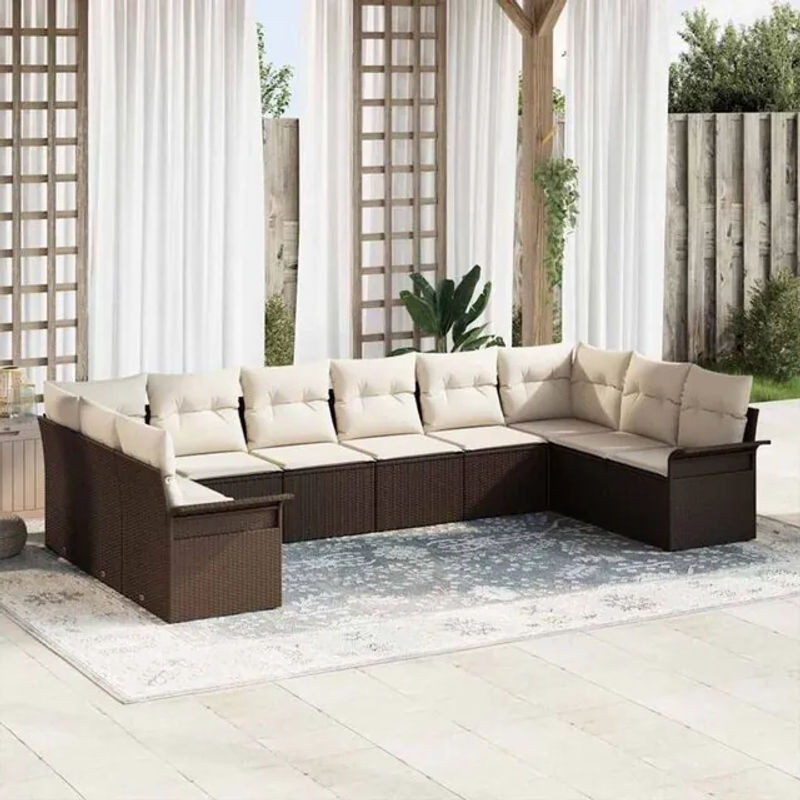 Vidaxl Gartensofa-Set aus Poly-Rattan in Braun mit integriertem Speicher und 10 modularen Teilen - Bild 1