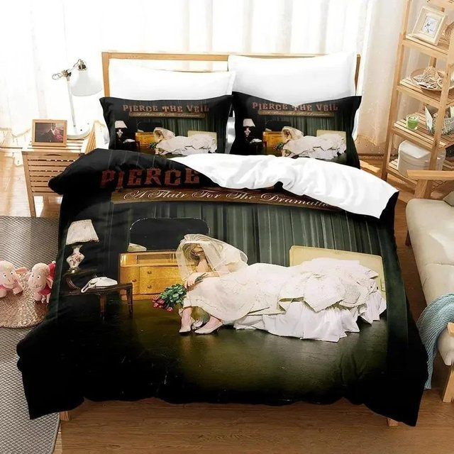 Pierce The Veil Bettwäsche Set mit 3D Anime Design in Schwarz, B/H: 135 x 200 cm - Bild 1