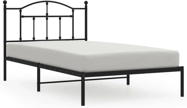 vidaXL Bettgestell aus Metall mit Kopfteil in Schwarz, klassisch pulverbeschichtet, B/T/H: 100 x 200 cm - Bild 1