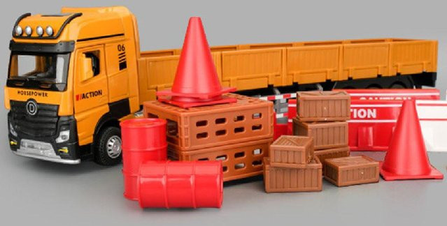 Linyi toy car Straßensperr-Transport-LKW-Kran-Modell, 1:32, Metall, ab 14 Jahren - Bild 1