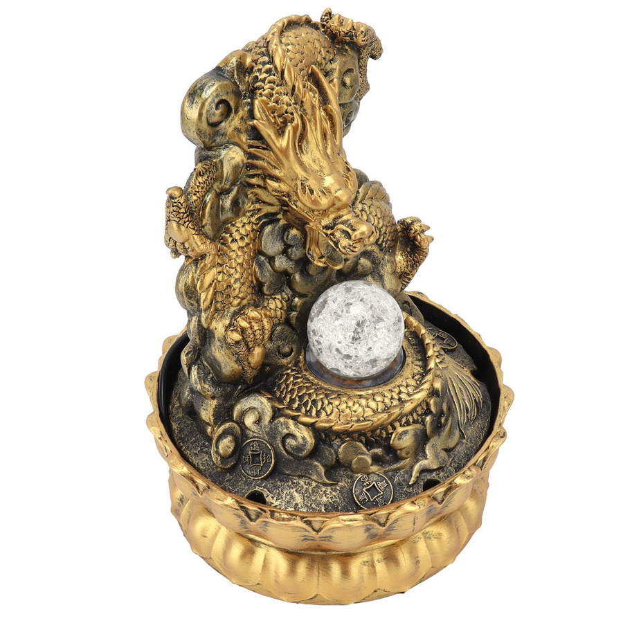Aimo Drachenstatue Tischbrunnen aus Harz mit LED-Beleuchtung in Gold, Orientalisches Design für dein Zuhause oder Büro - Bild 2