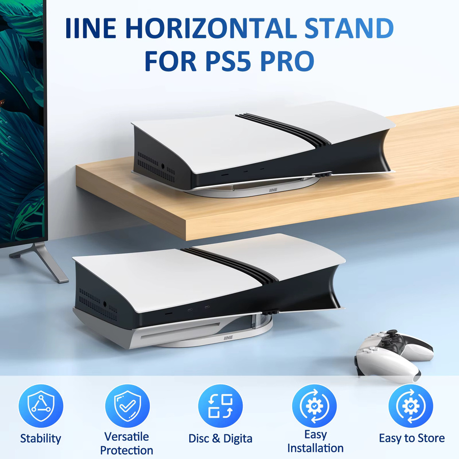 IINE Horizontaler Ständer für PS5 Pro in Weiß und Transparent - Bild 2