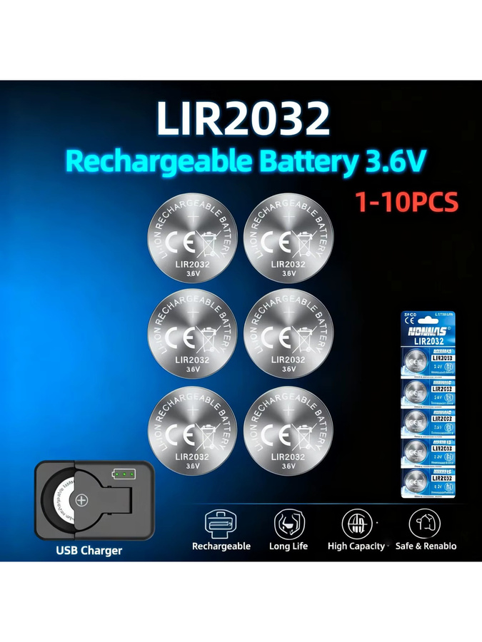 Koonenda LIR2032 Wiederaufladbare Lithium-Knopfzellen 3,6V in Silber für Autoschlüssel und Fernbedienungen - Bild 3