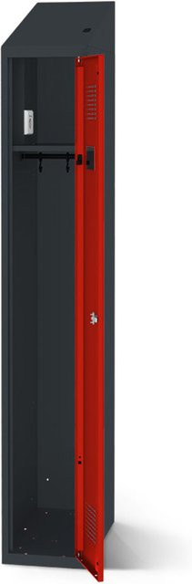 rotstahl Kleiderspind mit Ladefunktion und 1 Tür in Rot mit anthrazitgrauem Korpus, B: 30 cm, H: 200 cm - Bild 1
