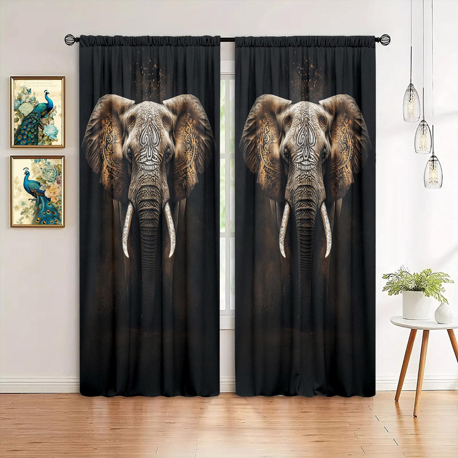 2er-Set Elephant Vorhang mit Elefanten-Print, halbtransparent, moderner Stil, B: 52,5 cm, H: 116 cm - Bild 4