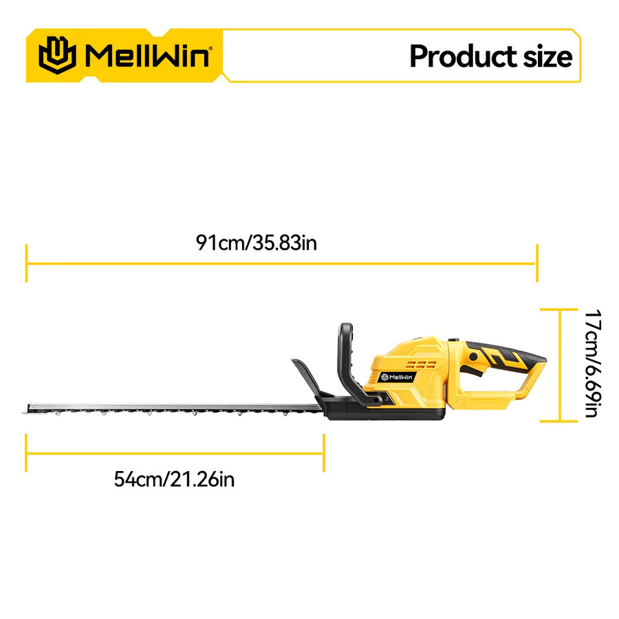 MELLWIN Kabelloser Elektrischer Heckenschneider mit 180 Grad drehbarem Griff und Stahlklinge, Gelb, kompatibel mit Makita LXT 18V Akku - Bild 6
