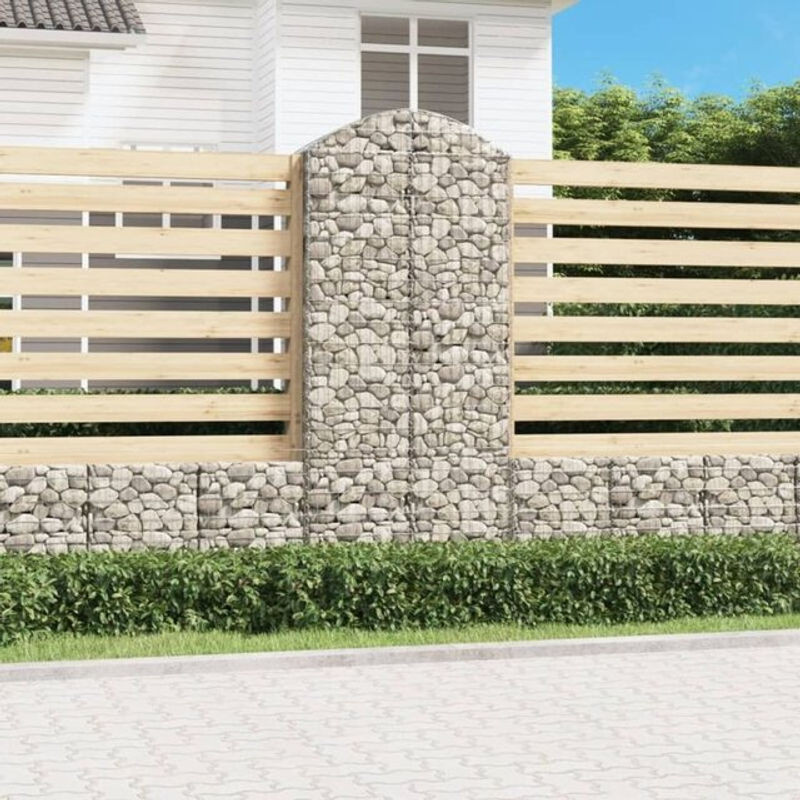 Vidaxl Gabione mit Hochbogen aus verzinktem Eisen in Silber, B/T/H: 100 x 50 x 220/240 cm - Bild 1