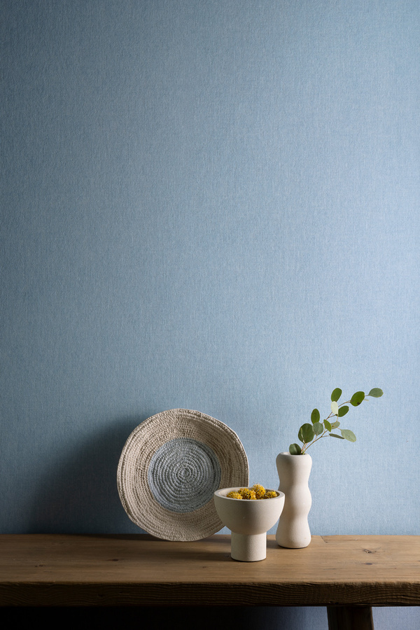 Flamant Wallpaper Lin Normandie Capri mit abstraktem Streifenmuster in Blau und Lime, Vlies Tapete, Dead Matt - Bild 1