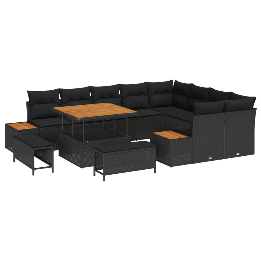 vidaXL Gartensofa-Set aus Polyrattan in Schwarz mit Kissen und Couchtisch für Terrasse und Garten - Bild 2