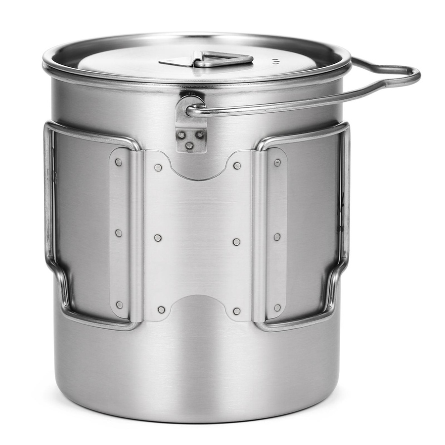 TOMTOP JMS Edelstahl-Campingtopf mit Deckel und faltbarem Griff, tragbarer Wasserbecher mit Löffel, Silber, 750 ml - Bild 2