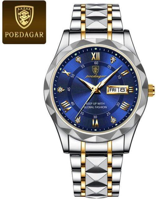 POEDAGAR Armbanduhr Quarz, Edelstahl, Blau, Herren - Bild 1