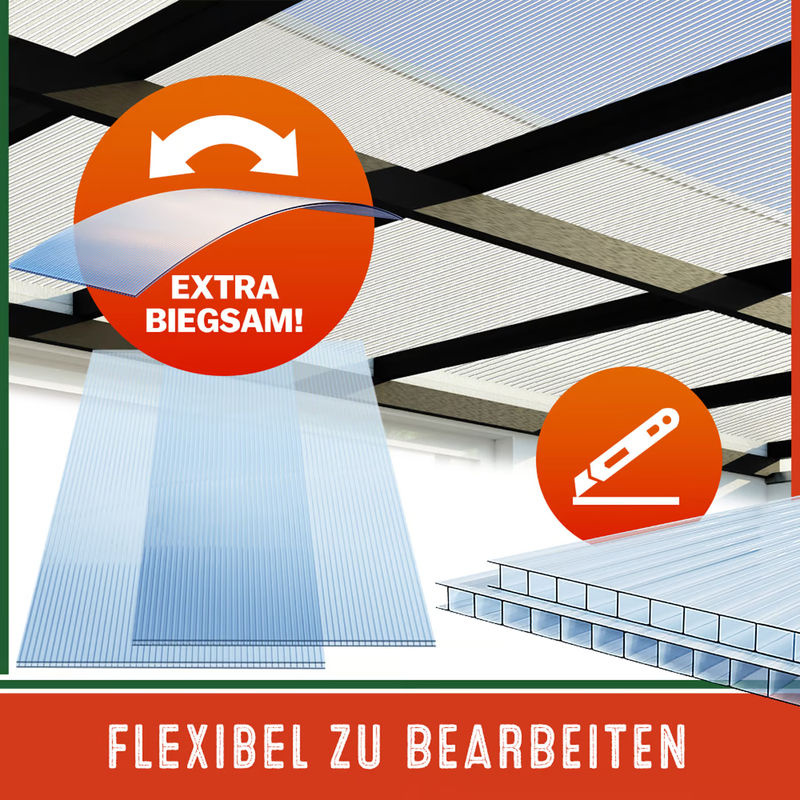 GARDEBRUK Doppelstegplatten aus Polycarbonat 10er-Set, 6mm, transparent, 7m² UV-beständig und bruchfest - Bild 4