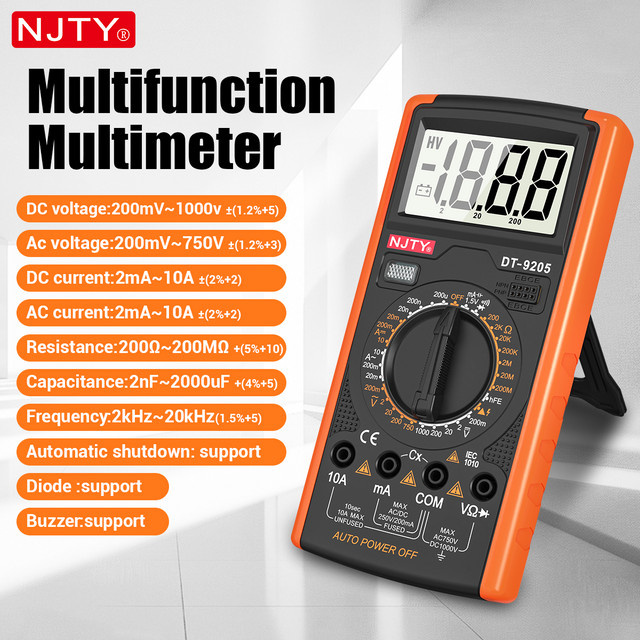 NJTY Digitales Multimeter in Orange als professioneller AC/DC-Spannungs-, Strom- und Frequenztester mit Ohmmeter und Amperemeter - Bild 1