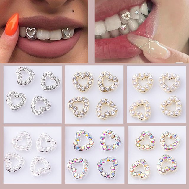 JIECARE Dental Zahn Edelsteine aus Metall für die orale Dekoration, 3er-Set in Herzform - Bild 1