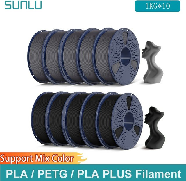 SUNLU 3D-Drucker Filament Set aus PLA, PETG und PLA Plus, 1,75 mm, 10 Rollen à 1 kg, Farben: Transparent und Grau - Bild 1