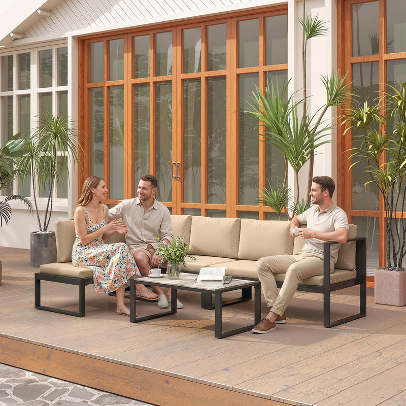 Outsunny 4-teiliges Gartenmöbel-Set in Khaki mit Metallrahmen und Texteline-Mesh für Balkon und Garten - Bild 2