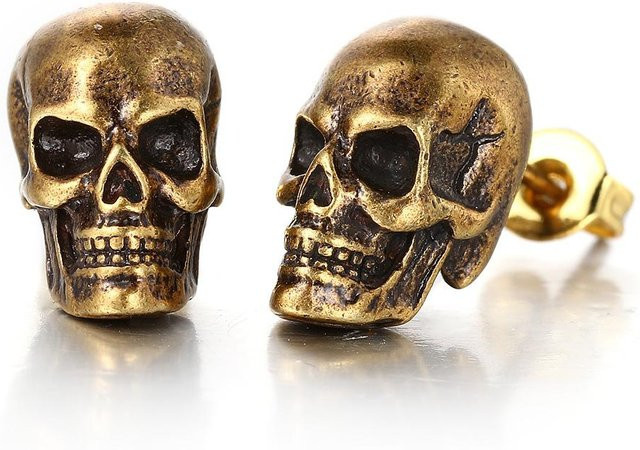 YULIN Steckohrringe, Skelett, Totenkopf, Messing, Schwarz, Unisex - Bild 1