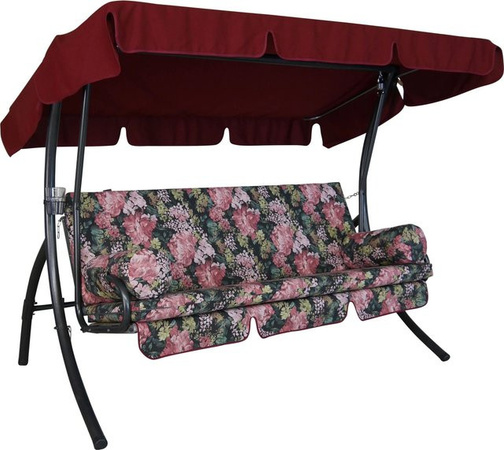 Angerer Hollywoodschaukel Trend Dresden 3-Sitzer Schwarz mit Blumenmuster und Sonnenverdeck