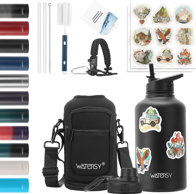 WATERSY Isolierte Edelstahl Wasserflasche für Outdoor und Reisen in Blau und Schwarz mit 946 ml bis 1900 ml Fassungsvermögen - Bild 1
