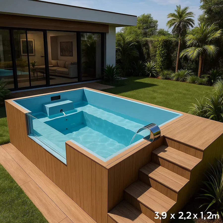 B&B Integrierter Spa-Massagepool aus Fiberglas und Acryl in Blau, rechteckiges Schwimmbecken - Bild 2