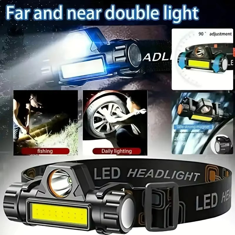 XIWANGFIRE Wiederaufladbare LED-Stirnlampe mit XPE-COB-Arbeitsleuchte und Schwanzmagnet in Schwarz - Bild 6