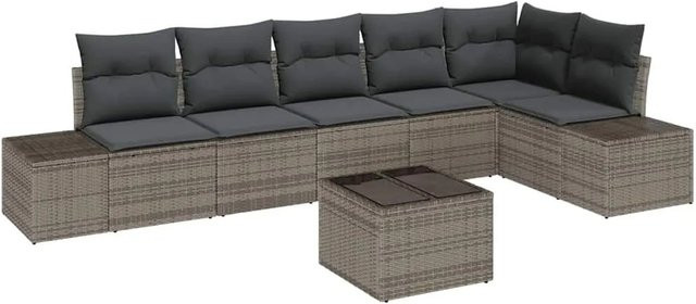 vidaXL Gartensofa-Set in L-Form aus Poly-Rattan und Akazienholz mit integriertem Speicher und Polstern in Hellgrau - Bild 1