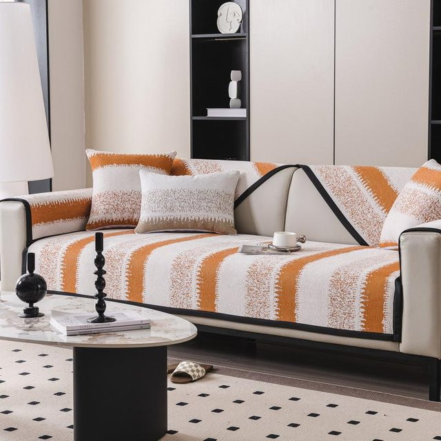 Yupartex Chenille Sofabezug mit geometrischem Design in Orange, rutschfest, 70 x 70 cm - Bild 1