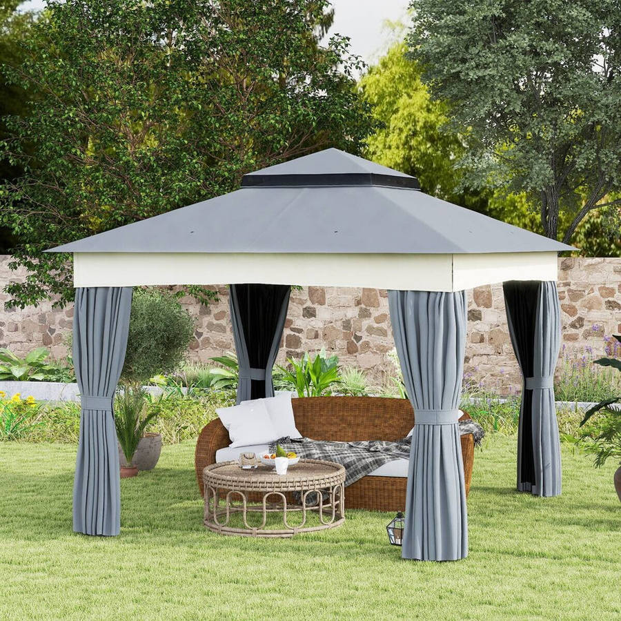 Outsunny Gartenpavillon mit Doppeldach und Moskitonetz in Dunkelgrau, B/T/H: 300 x 300 x 300 cm - Bild 4