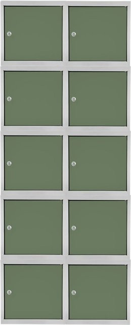 PROREGAL Blocky Schließfachwürfel Set aus 10 Einheiten mit Zylinderschloss und 2 Schlüsseln, Lichtgrau/Grün, B/T/H: 40 x 40 x 40 cm - Bild 1