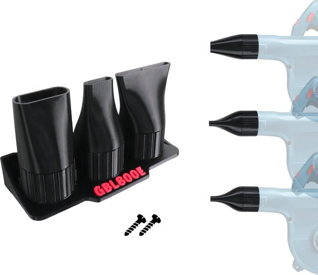 Bosch Gebläsedüsen-Wandhalterungsset für GBL 800E in Schwarz mit 3 Größen flachen und breiten Düsenaufsätzen als Organizer für die Garagen-Laubbläser-Aufbewahrung - Bild 1