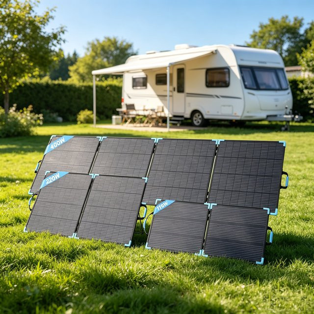 E-POWO Bifaziales faltbares Solarpanel in Schwarz mit 23,4% Energieumwandlungsrate als Solarladegerät für Auto, Boot, Wohnwagen und Camping - Bild 1