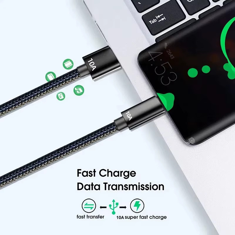 USB A auf Typ C Datenkabel 120W 10A mit Geflecht für schnelles Aufladen und Hochgeschwindigkeits-Datenübertragung in Schwarz - Bild 2