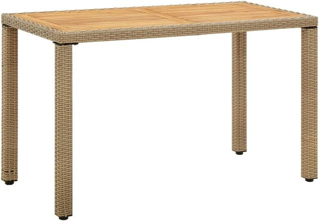 vidaXL Gartentisch aus Poly Rattan und Akazienholz in Beige, B/T/H: 123 x 60 x 74 cm - Bild 1