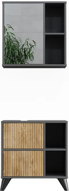 Vicco Badmöbel-Set Leano in Anthrazit und Bergeiche, bestehend aus Waschtischunterschrank und Spiegelschrank mit LED-Beleuchtung, Wandmontage, B/H/T: 60 x 60 x 30 cm und 60 x 30 x 27,4 cm - Bild 1