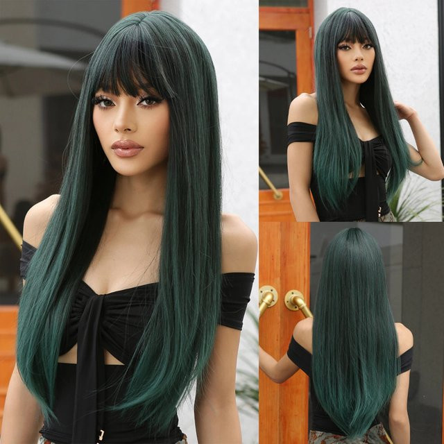 Suri Hair Perücke, dunkelgrün, lang, glatt, mit Pony, Damen - Bild 1