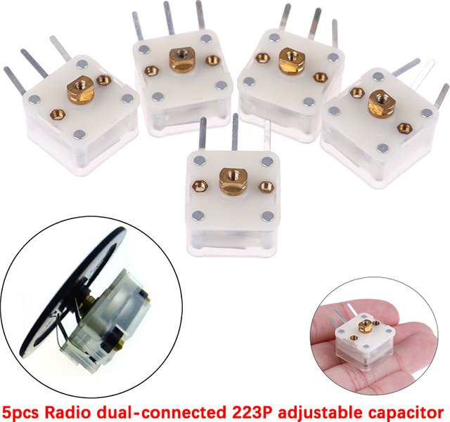 5 Stück Duplex 223p 60pf/140pf Funk variabler Kondensator mit 2,1mm Lochwelle von JETTING in transparent - Bild 1