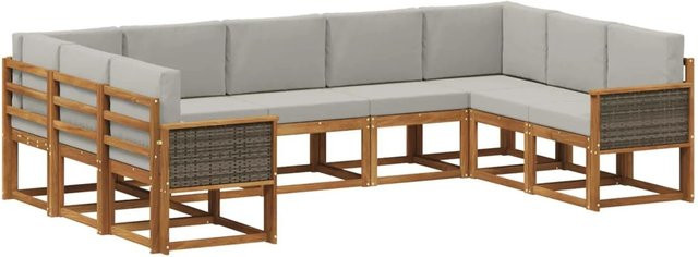 vidaXL Outdoor-Sofagarnitur aus Akazienholz in L-Form mit Kissen, Hellgrau - Bild 1