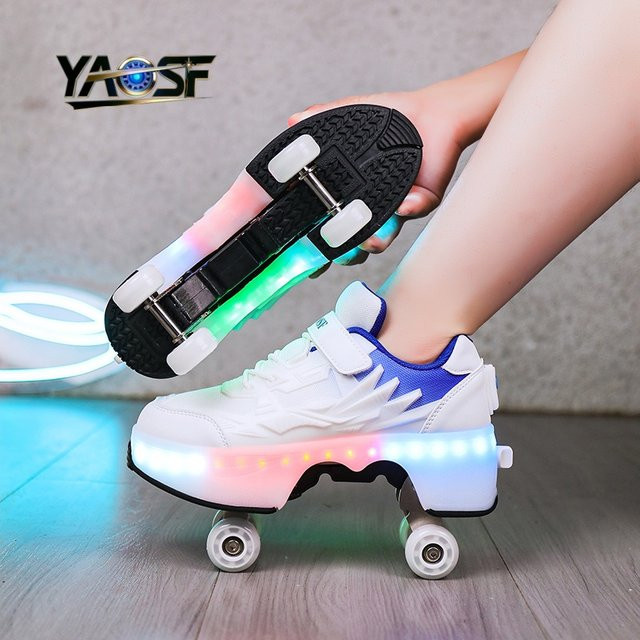 YAOSF Kinder- und Jugend-Laufschuhe, mit ein-Klick-ausklappbaren Rollen, Lichtperlen - Bild 1