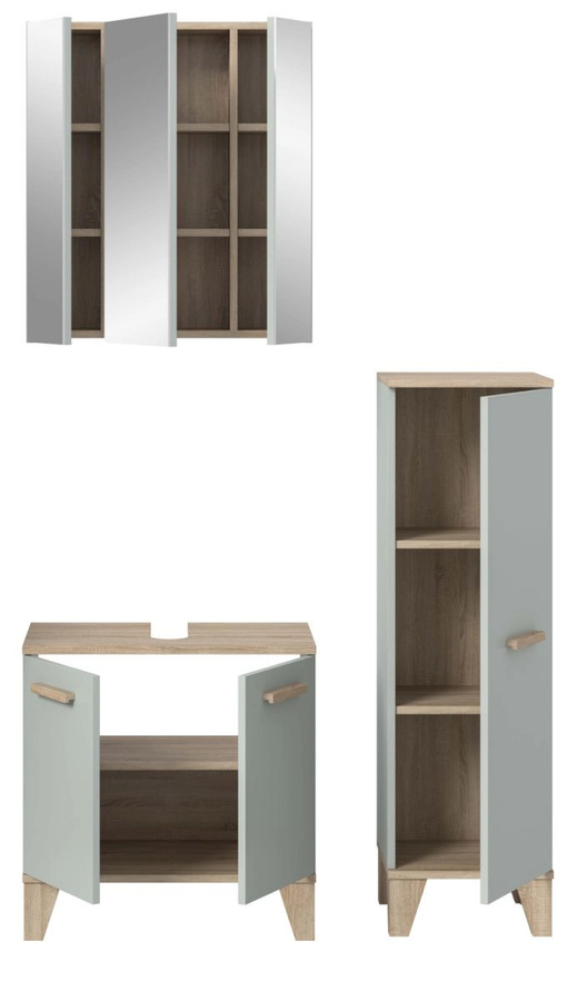 Badmöbel Set Luna von Inn.Furn in Grün und Eiche, 3-teilig, im skandinavischen Design mit LED-Beleuchtung und Spiegelschrank, Breite: 109 cm - Bild 6