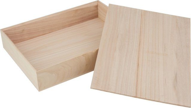 VBS Holzbox mit losem Deckel aus Rohholz in Beige, B/T/H: 23,5 x 23,5 x 6,0 cm - Bild 1