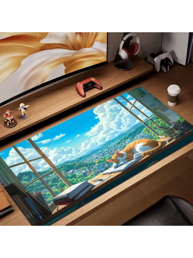 Potdemiel Mauspad Sommerlandschaft mit orangefarbener Katze, rutschfeste Gaming-Matte in Multicolor - Bild 2